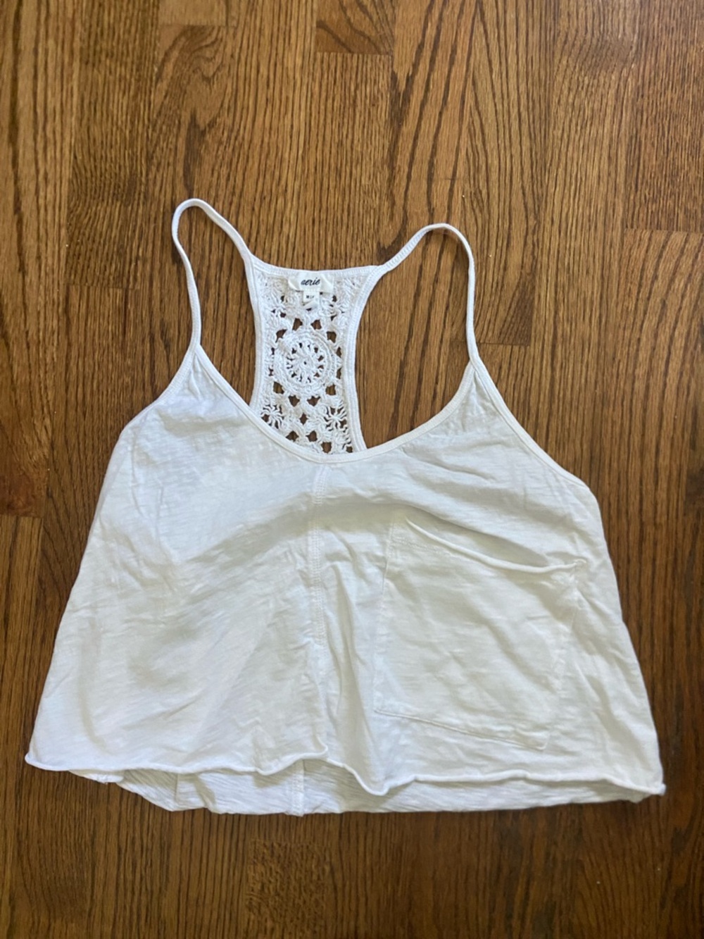 aerie White Crochet-Back Racerback Camisole